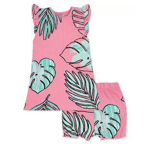 Earth by Art & Eden Tropical Print Dress Bloomers Pink Baby Girl Size 9M 1419